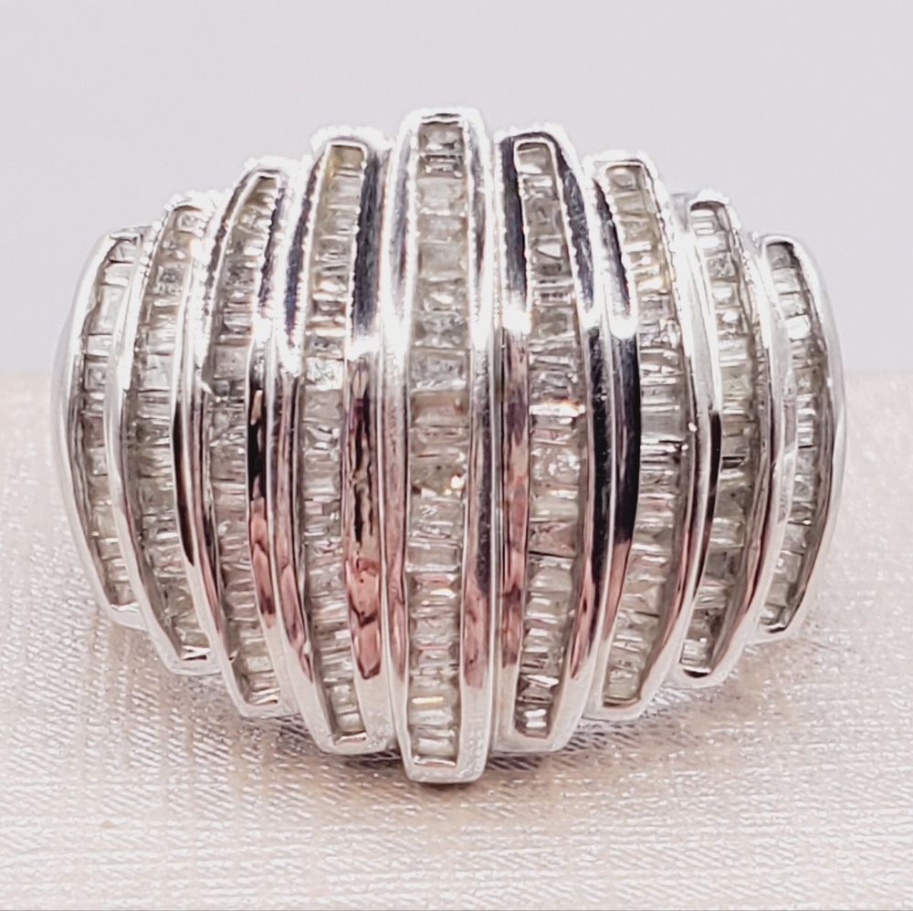 10k Solid White Gold Genuine Channel Set Baguette Diamond Statement Ring